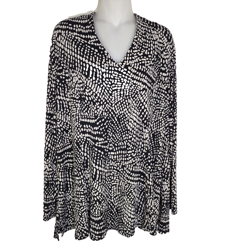 Susan Graver Womens Top Printed Liquid Knit Fit & Flare V Neck Long Sleeve XL